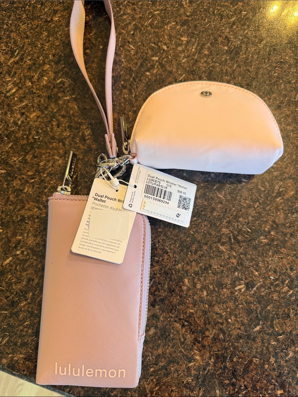 NWT ( sold out) athletica Blush Pink & lavender Pouch Wristlet Key & Card Holder